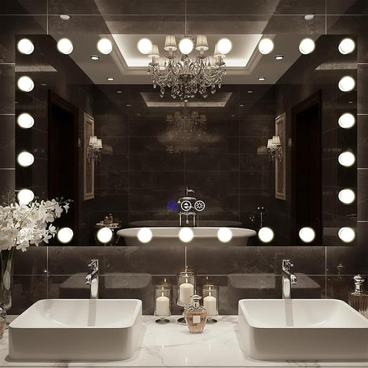 60x36 Hollywood Lit Bathroom Mirror with LED Bulbs, Colors Changeable & Brightness Dimmable, Anti Steam, Memory Function, ETL Listed, Tempered Glass, Wall Mountable, Horizontal/Vertical