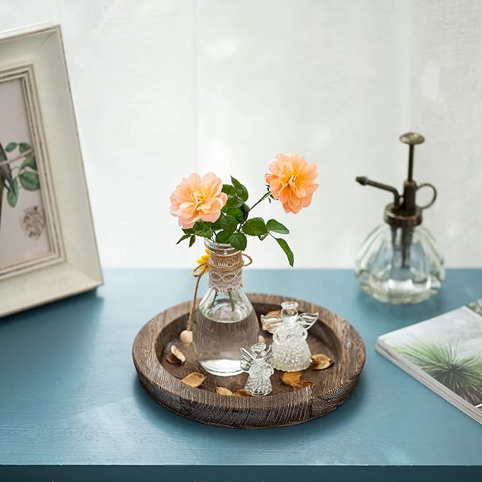 Romadedi Rustic Wooden Tray Candle Holder - Small Decorative Plate Pillar Candle Tray Wood for Farmhouse Dinning Table Kitchen Countertop Coffee Table Organizer Home Decor Wedding Centerpiece, S+L