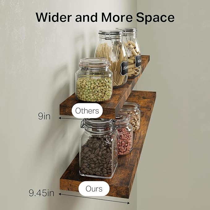 BAYKA Floating Shelves, 48 inch Wall Mounted Rustic Wood Shelves for Bathroom, Bedroom, Living Room, Kitchen, Office, Hanging Shelf for Books/Storage/Decor(Rustic Brown,Set of 2)