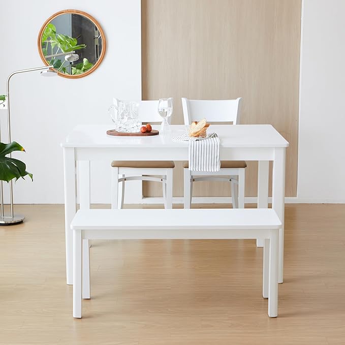 Livinia Cabin 45.3" Wooden Dining Table/Small Rectangular Modern Farmhouse Solid Wood Kitchen Table Desk (White)