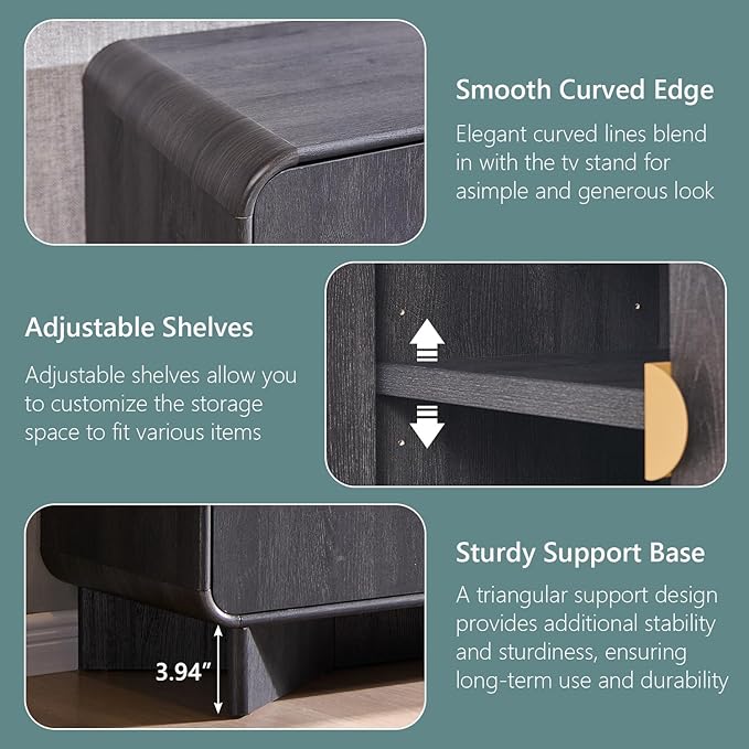 Modern Buffet Cabinet with Storage, 70" Large Sideboard Buffet Storage Cabinet with 4 Doors and Adjustable Shleves, Wooden Curved Coffee Bar for Dining Room, Kitchen, Living Room, Dark Grey