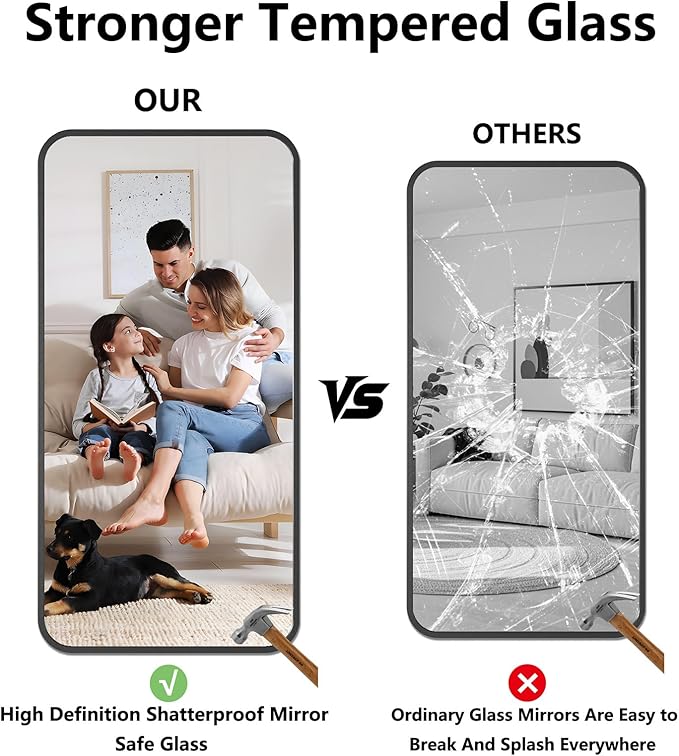 Koonmi Bathroom Mirror, 24X48 Inch Black Metal Framed Mirror for Bathroom, Tempered Glass, Anti-Rust, Rounded Rectangle Mirror for Restroom, Bedroom, Black