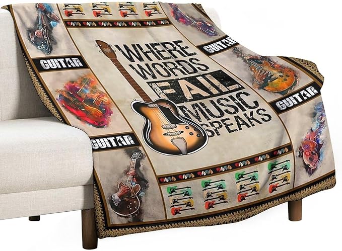 Guitar Blanket Guitar Gifts for Boys Men Music Throw Blanket for Kids Adults Soft Warm Cozy Fleece Blanket for Couch Sofa Bed 60"x80"
