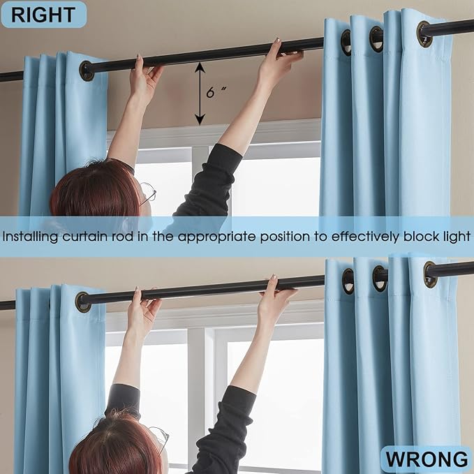 100% Blackout Curtains , 96 inches 2 Panel Sets, Heat and Full Light Blocking Drapes with Grommets for Bedroom, Thermal Insulated Window Treatment Drapes for Living Room (Haze Blue, 52Wx96L)