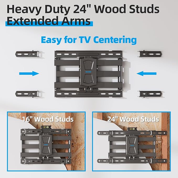 USX STAR Full Motion TV Wall Mount 24 inch Studs for Most 42-86 Inch TVs, Adjustable TV Wall Mount Swivel and Tilt, Loading 110 LBS, Max VESA 600x400mm, Fits 16", 18", 24" Studs