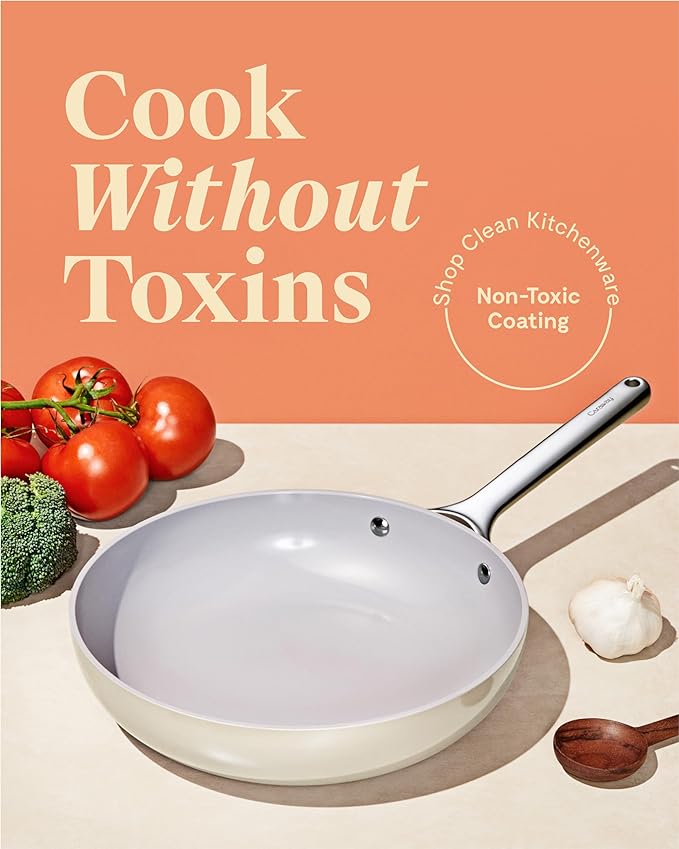 Caraway Nonstick Ceramic Frying Pan (2.7 qt, 10.5") - Non Toxic, PTFE & PFOA Free - Oven Safe & Compatible with All Stovetops (Gas, Electric & Induction) - Cream