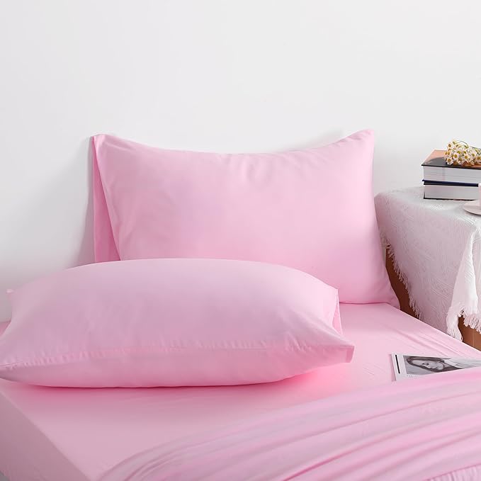 NTBAY Twin Comforter Set with Sheets, 5 Pieces Soft and Breathable Twin Bedding Set, Twin Bed in a Bag, Down Alternative Comforter Set Solid Color All Season, Kids Bedding Set, Pink