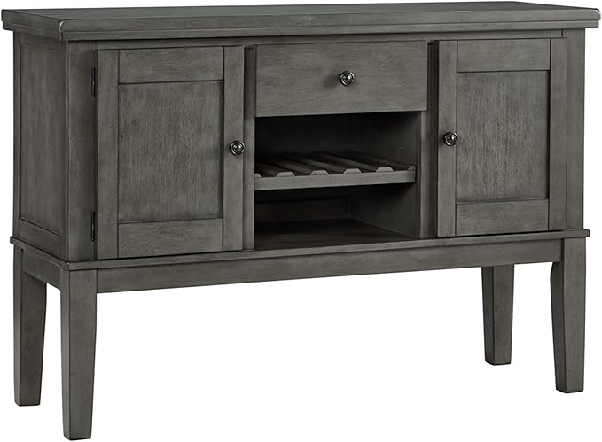 Signature Design by Ashley Hallanden Dining Room Server with Wine Rack, 2 Cabinets with Removable/Adjustable Center Shelf, Drawer, Wood with Acacia Veneer, 38.25" High, Weathered Gray
