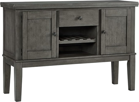 Signature Design by Ashley Hallanden Dining Room Server with Wine Rack, 2 Cabinets with Removable/Adjustable Center Shelf, Drawer, Wood with Acacia Veneer, 38.25" High, Weathered Gray