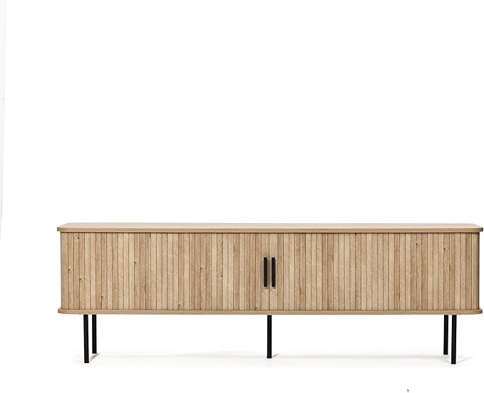 LuxenHome Modern TV Stand for 55/60/65 inch Television, Entertainment Center with Storage Cabinet, Mid Century Modern TV Cabinet with Sliding Doors for Living Room, Bedroom, TV and Media Console Table