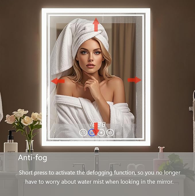 28 x 36 Inch Wall-Mounted Bathroom Mirror with LED-Lights - Frame Vanity Mirrors (28" x 36", Rectangle)