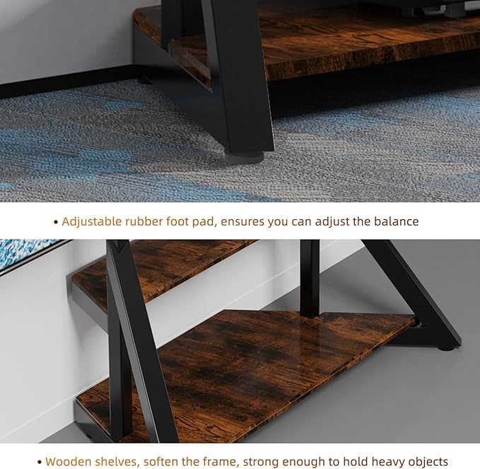 unho Floor TV Stand with Mount, for 40 45 55 65 75 inch Corner tv Stand with Wheels Adjustable Height Bracket Heavy Duty 2 Wooden Shelves Base VESA 600x400mm Max Load Bearing 176 pounds