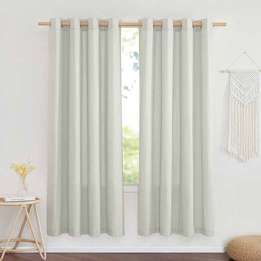 NICETOWN Linen Textured Gray Curtains 72 inches Long, Grommet Bedroom Curtains Privacy Added with Light Filtering Flax Window Treatments for Living Room, W55 x L72, 2 Panels