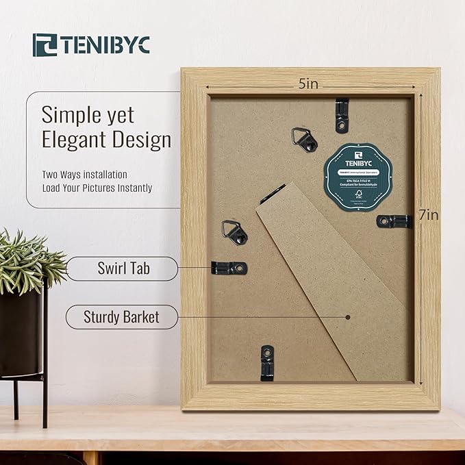 5x7 Picture Frame Set of 3 - Light Wood, Natural Oak Wood Photo Frame with HD Tempered Glass, Tabletop Display