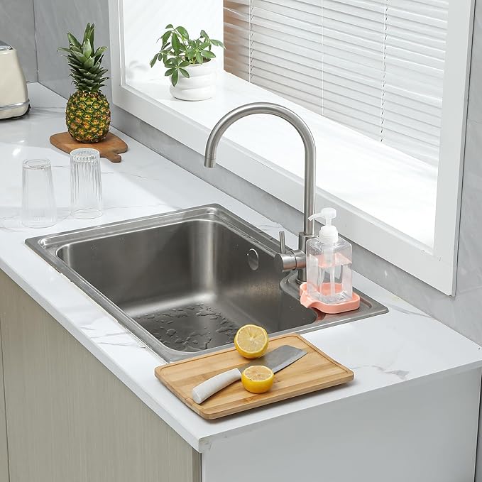 Silicone Bathroom Soap Dishes with Drain Spout-Bathroom and Kitchen Sink Organizer,Sponge Holder,Dish Soap Tray,Perfect for Dispenser,Scrubber,Bottle,Cup on Sink or Counter-Pink 4.9"×3.2"