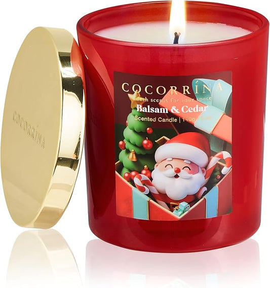 COCORRÍNA Fall Candles - Balsam & Cedar 5 oz Soy Wax Scented Jar Candles for Home Scented, 31 Hours Burn Time, Aromatherapy Candle Gifts for Men Women (Christmas Edition)