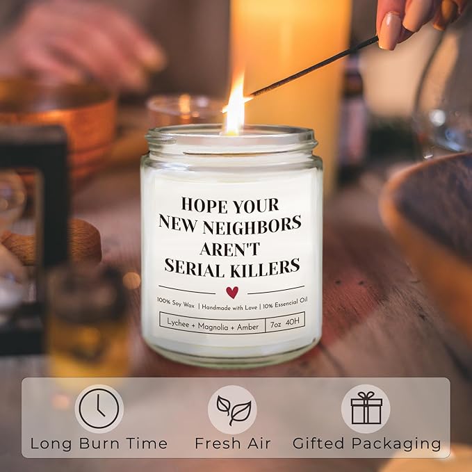 Housewarming Gifts New Home, Funny Housewarming Gifts, New Home Gift Ideas, 9 oz Jar Candle, Fruit Sweet Scent (New Neighbors)