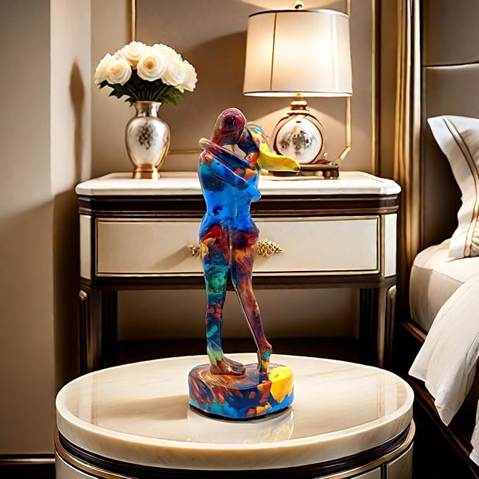 10.5 Inch Couple Sweethearts Lover Hug Kissing Statue Figurine Sculpture Resin Collectible Gifts for Office Home Decor Desk Accessories Decoration Figurines (Multicolor)