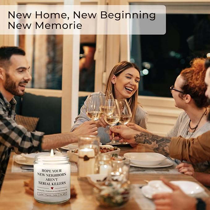 Housewarming Gifts New Home, Funny Housewarming Gifts, New Home Gift Ideas, 9 oz Jar Candle, Fruit Sweet Scent (New Neighbors)