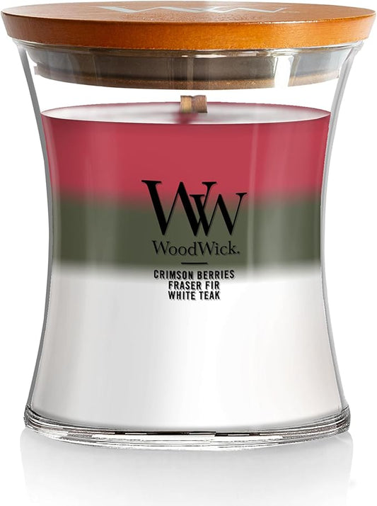 WoodWick Winter Garland Trilogy Holiday Candle Gifts for Women and Men, 9.7 oz Medium Hourglass Trilogy Candle with Crackling Wick
