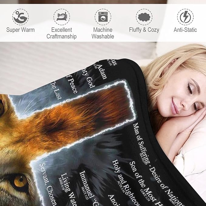 Christian Lion Scripture Jesus Throw Blanket for Women Men Kids Adults, Soft Warm Cozy Fleece Blanket for Couch Sofa Bed, 40"x50"