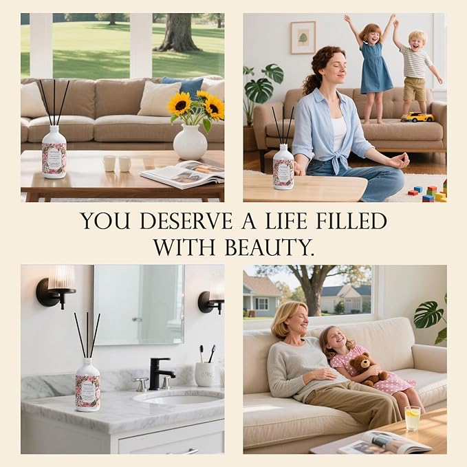 M&SENSE Reed Diffuser Oil Refill, 16.9oz (500ml) with 10 Hollow Reed Sticks, Vanilla Scent Home Fragrance, Scented Oil Refills, Natural Essential Oils for Diffusers, Décor for Home Spa & Office