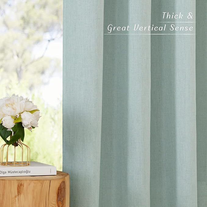 NICETOWN Rustic Linen 96 inch Long Curtains for Living Room, Grommet Privacy Added Thick Linen Weave with Light Filter Window Curtains & Drapes for Bedroom, Sage Green, W42 x L96, 2 Panels