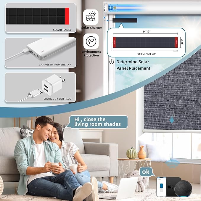 SmartWings Motorized Blackout Roller Blinds Work with Matter Homekit Z-Wave Thread Alexa Google, Smart Window Shades for Bedroom, Cordless Remote Control Customized 16"-110" W, Eclipse Charcoal