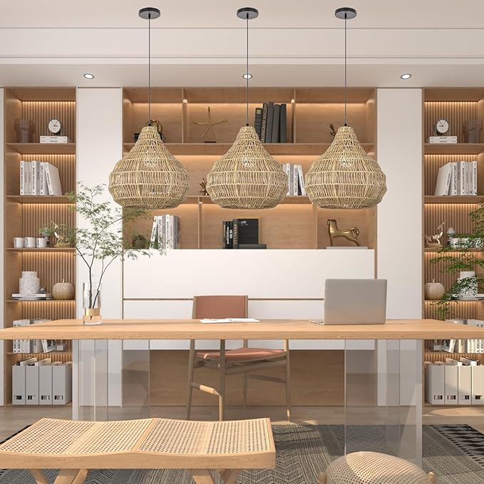 1 Light Seagrass Pendant Light for Kitchen Island, Farmhouse Rustic 13.77''W Small Woven Chandelier Ceiling Hanging Light Fixture Handmade Wicker Shade for Dining Room Shop Restaurants