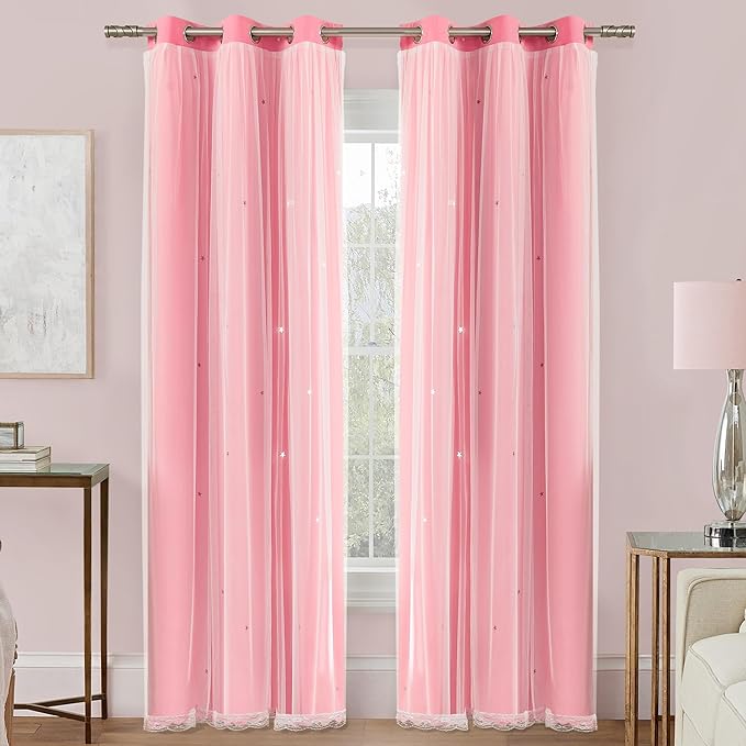 XiDi Pink Curtains for Bedroom Decor, Girls Room Blackout Curtains, Kids Room Darkening Curtains, 1 Panel