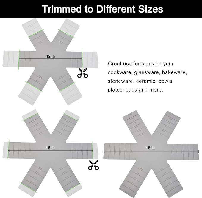 Pot & Pan Protectors, 3-Piece Silicone Cookware Protector Pad, Stacking Pan Protector. It Has a Unique Opening and Fixing Design That Can be Used to Protect and Separate Pots and Pans-Grey