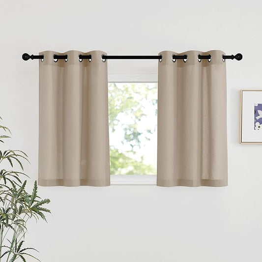 NICETOWN Linen 36 inch Curtains for Kitchen Window, Grommet Thick Flax Linen Taupe Small Window Treatments Privacy Assured with Light Filtering for Cafe/Kids Room, W42 x L36, 2 Panels