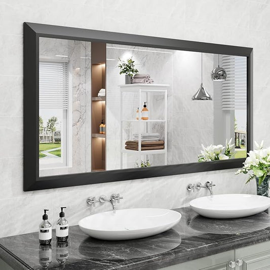 Amorho Black Bathroom Mirror, 60 X30 Inch Thick Metal Framed Wall Mirrors for Over 2 Sinks, Bedroom, Living Room, Entryway, Large Rectangle Wall-Mounted Mirrors.