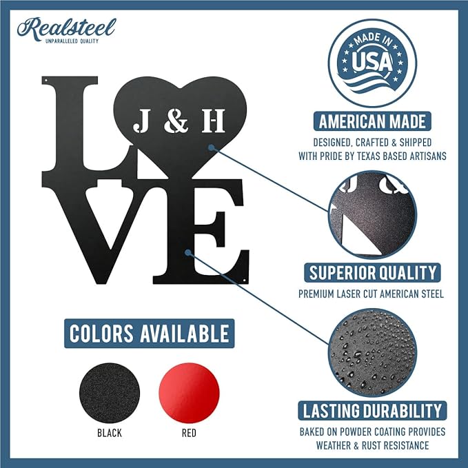 RealSteel - Love Monogram - Valentines Day Gifts for Her - Customized Boho Living Room Decor - Perfect for Couples, Anniversaries, Weddings, Bridal Showers, Birthdays (30", Black)