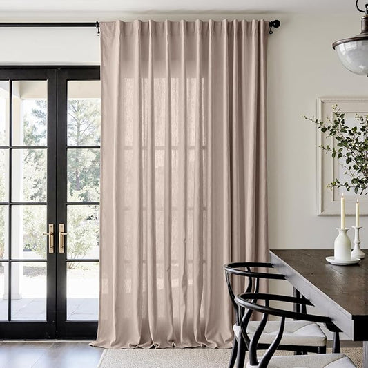 jinchan Taupe Linen Blend Curtain 108 inch Extra Long 1 Panel Extra Long for Sliding Door, Light Filtering 100 inch Extra Wide Patio Door Drape with Rod Pocket Back Tab(100W x 108L, Taupe)