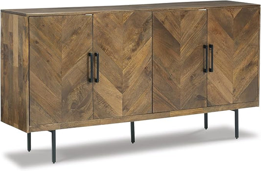Signature Design by Ashley Prattville Contemporary Accent Cabinet with 4 Chevron Pattern Doors, Brown