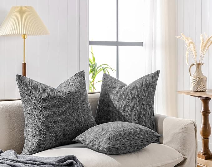 1 Piece 26x26 Pillow Cover Stone Washed Decorative Euro Sham Cotton Large Throw Pillow Cover Square Pillowcase for Couch Bed Living Room, Grey