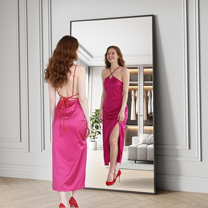 Bathroom Mirror 30x71 Black Bathroom Wall-Mounted Mirrors, Modern Vanity Mirror for Bedroom, Living Room, Aluminum Alloy Frame Allow to Hang Horizontally or Vertically