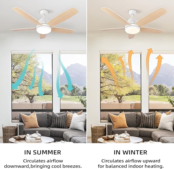 Smart White Ceiling Fan with Light, 52-Inch Modern Outdoor Ceiling Fan and Remote/App, Dimmable Tri-Color LED and Reversible Motor for Indoor Bedroom/Outdoor Covered Patio