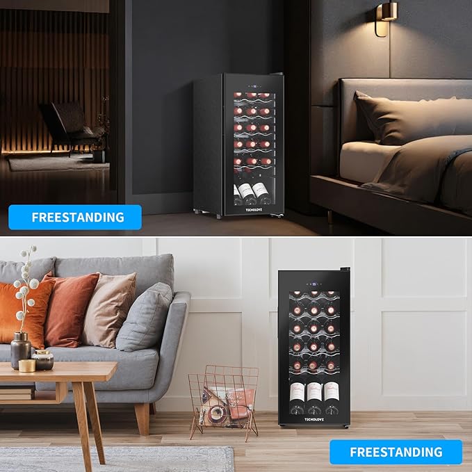 Wine Cooler with 41-68℉ Digital Temperature Control Stainless Steel 3.5 Cu.Ft 18 Bottle LED Light undercounter Glass Door Compressor Small Compact for Red, White and Champagne Beer