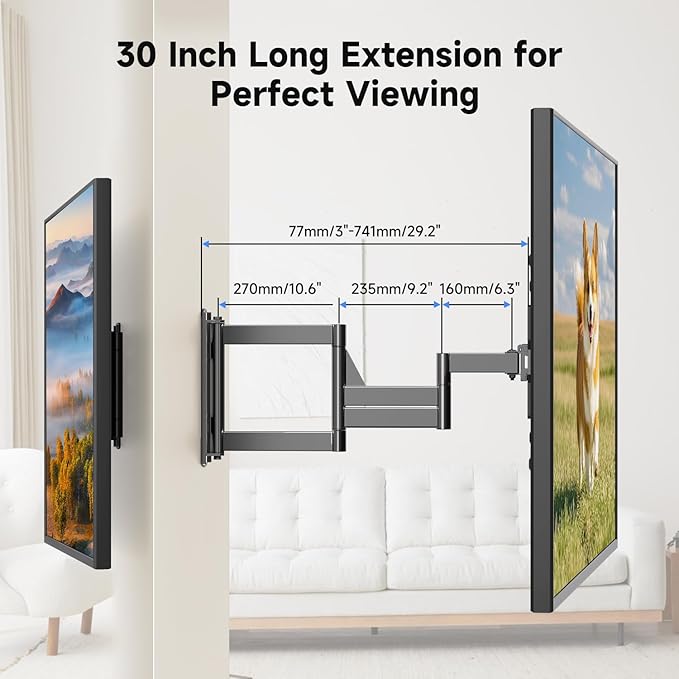 Suptek 30” Long Arm Full Motion TV Wall Mount for 32-65 Inch TVs – Articulating Corner Bracket, Swivel & Tilt, Max VESA 400x400, Holds up to 110 lbs, A7M