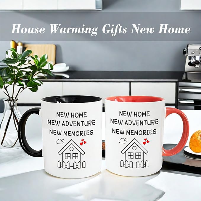 House Warming Gifts New Home Coffee Mug Set, Welcome First Time New Apartment Presents, Closing Gift for Home Buyers - 11oz Black&Pink