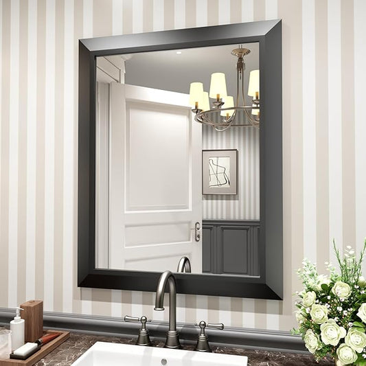 Amorho Black Bathroom Mirror, 24x30 Inch Thick Metal Framed Wall Mirrors for Over Sink, Bedroom, Living Room, Entryway, Rectangle Wall-Mounted Mirrors(Horizontal/Vertical).