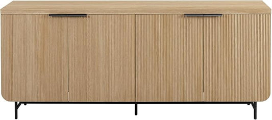 Walker Edison Reema Fluted 4-Door Kitchen Sideboard Buffet Console, 69 Inch, Coastal Oak