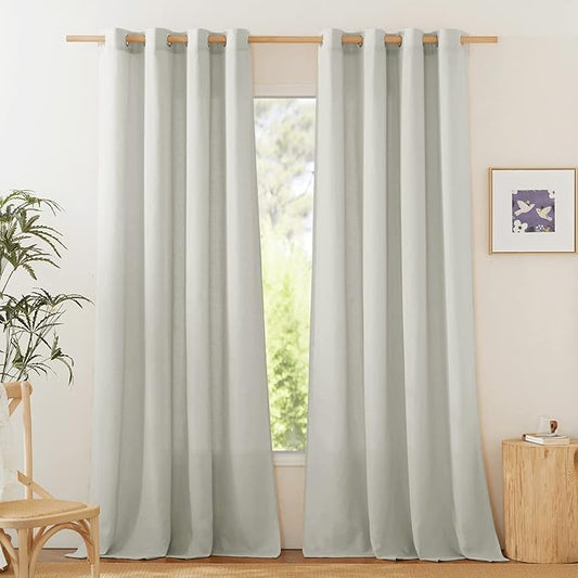 NICETOWN Rustic Linen 102 inch Long Curtains for Living Room, Grommet Privacy Added Thick Linen Weave with Light Filter Window Curtains & Drapes for Bedroom, Gray, W55 x L102, 2 Panels