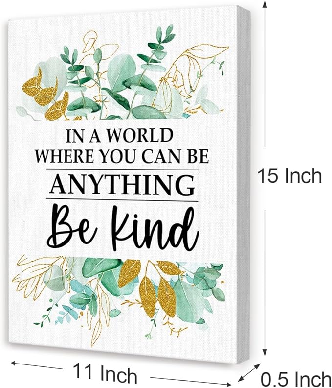 Gwisml In A World Where You Can Be Anything Wall Decor,Inspirational Quotes Rustic Plant Themed Canvas Frame Paintings For Office Home Workplace Wall Art Decor