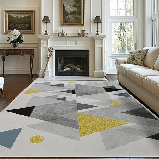 Area Rug 8X10 Entryway Triangle Geometric Aztec Western Grey Modern Rugs Machine Washable Soft Rug Boho Southwestern Carpet Texture for Entrance Living Room Bedroom Dining Room Office Indoor