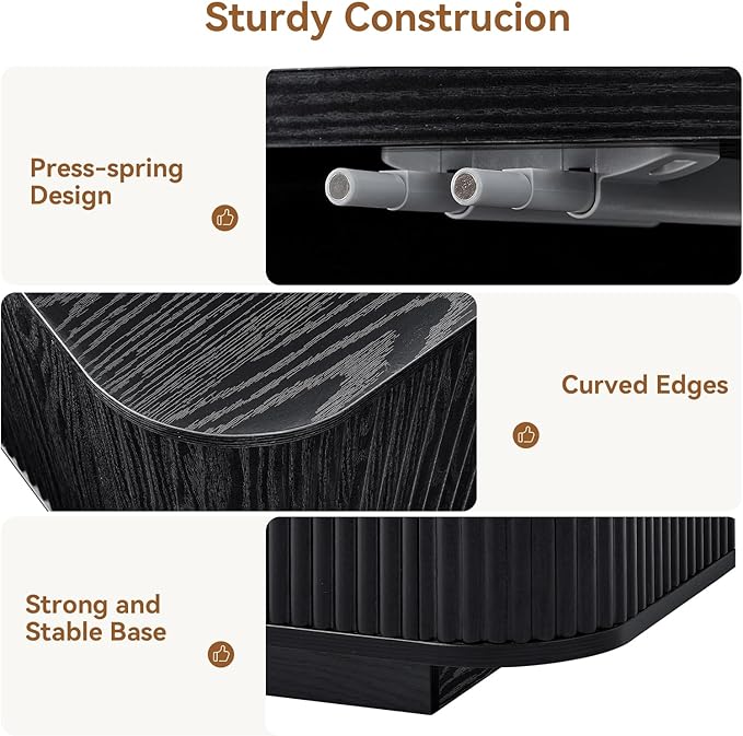 64" Buffet Sideboard Cabinet with Storage, Modern Fluted Accent Credenza with Adjustable Shelves, Wood Coffee Bar Console Table for Living Room Kitchen Dining Room Hallway, Black