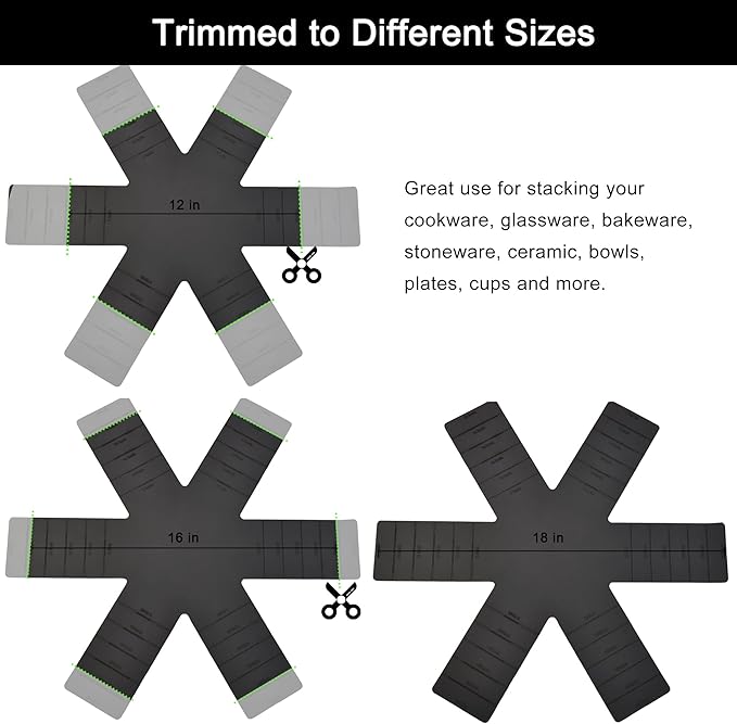 Pot & Pan Protectors, 3-Piece Silicone Cookware Protector Pad, Stacking Pan Protector. It Has a Unique Opening and Fixing Design That Can be Used to Protect and Separate Pots and Pans-Black