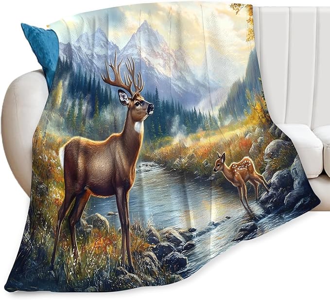 Tijuboni Elk Deer Throw Blanket Mountain Cabin Gifts for Women Men Girls Boys Kids Adults Soft Flannel Fleece Blanket for Couch Sofa Bed Home Decor 60"x80"